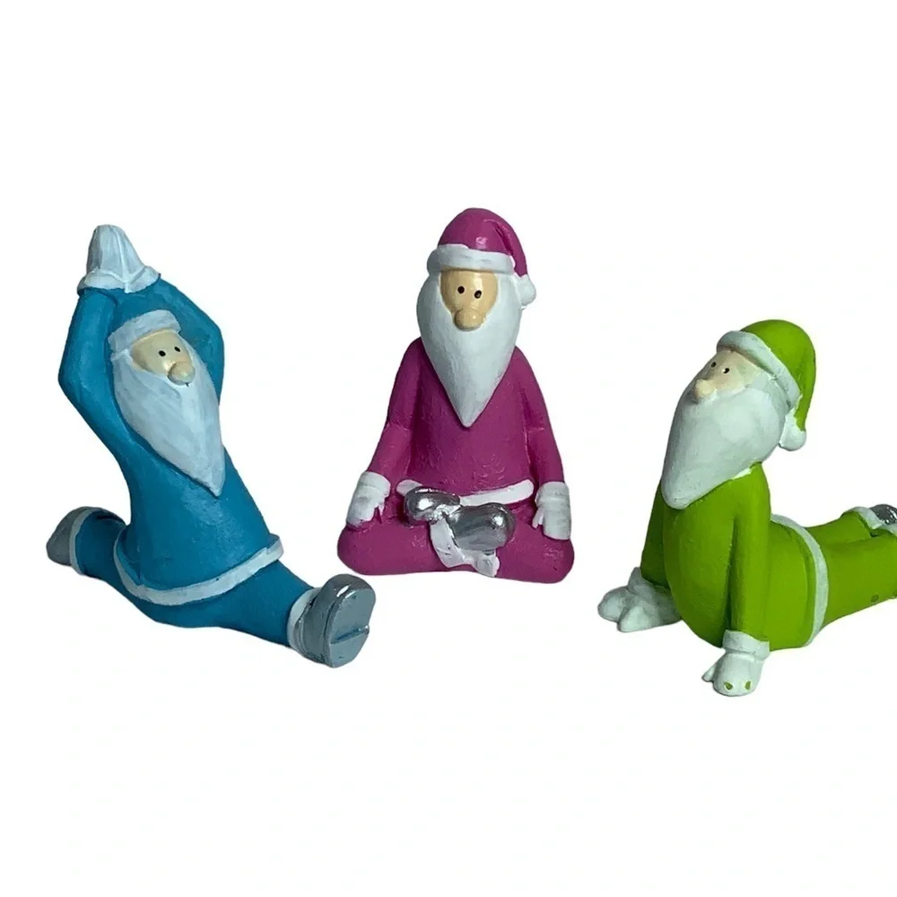 Santa Yoga Figures Gnome Christmas Gift Set Holiday Figures Set of 3 Piece Set